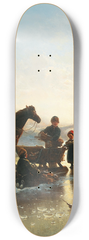 Wilhelm Alexander Meyerheim - Children on the Ice Collecting Wood 8.25 inch art skate deck