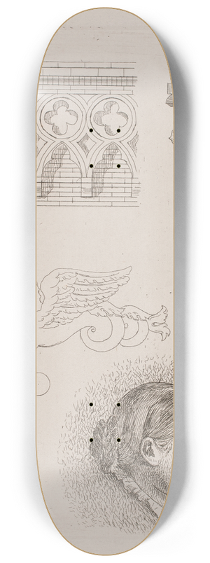 August Jerndorff - Prveblad med arkitektoniske fragmenter og Frk Buchheisters portrt 8.25 inch art skate deck