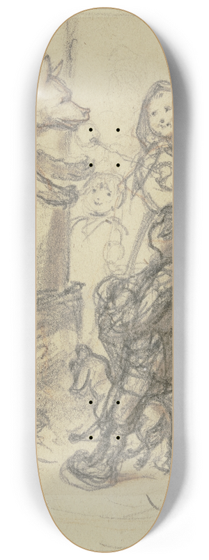Wilhelm Amandus Beer - Children with a dancing bear 8.25 inch art skate deck