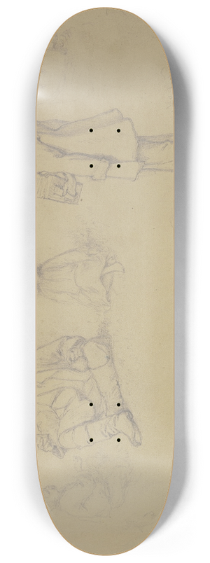 Wilhelm Amandus Beer - Studienblatt; verschiedene im Gras stehende und sitzende Figuren 8.25 inch art skate deck