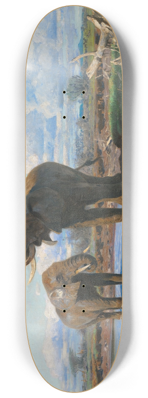Wilhelm Kuhnert - Elephants at a waterhole 8.25 inch art skate deck