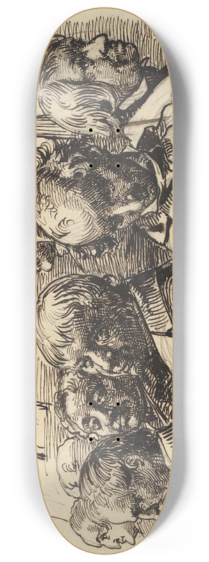 Wilhelm Marstrand - Studieblad med otte mandshoveder og en kvinde uden hoved 8.25 inch art skate deck