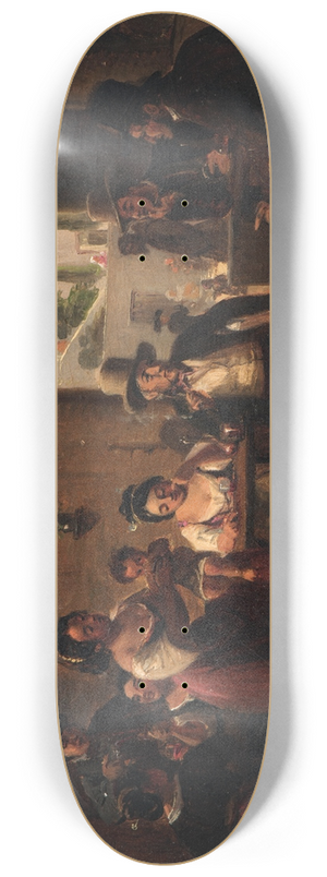 Wilhelm Marstrand - Wilhelm Marstrand From a Roman Osteria. Pipe-Smoking Hunters and Italian Women 8.25 inch art skate deck Wilhelm Marstrand - Wilhelm Marstrand From a Roman Osteria. Pipe-Smoking Hunters and Italian Women 8.25 inch art skate deck
