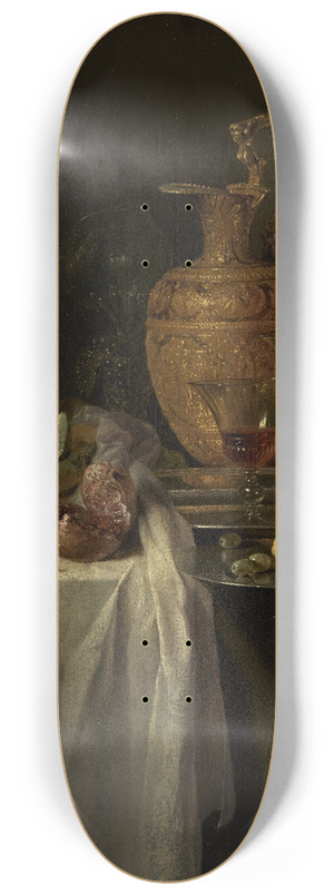 Willem Kalf - Still Life With Ewer, Vessels And Pomegranate 8.25 inch art skate deck Willem Kalf - Still Life With Ewer, Vessels And Pomegranate 8.25 inch art skate deck