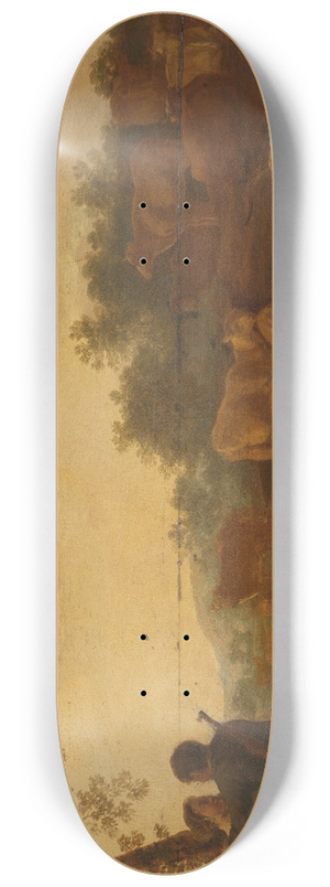 Willem Ossenbeeck - Landscape with sheperd, sheperdess and cattle 8.25 inch art skate deck