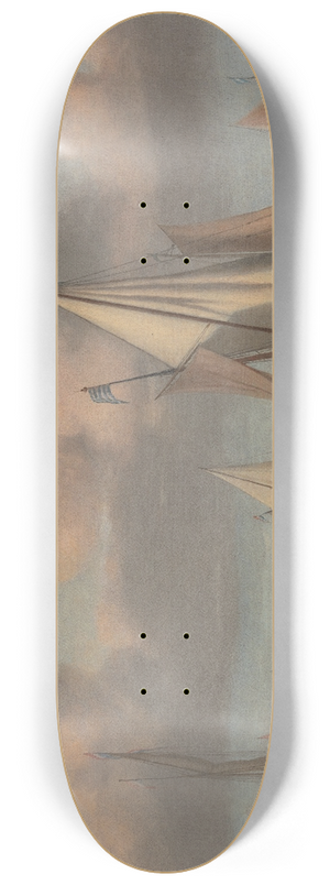 Willem van de Velde the Younger - A Kaag at Anchor with Sails Hoisted and a State Yacht and Other Vessels 8.25 inch art skate deck