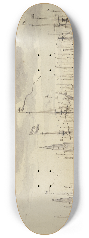Willem van de Velde the Younger - Ansicht eines Hafens mit vielen Schiffen und einer Stadt mit zwei Kirchtrmen (Amsterdam) 8.25 inch art skate deck