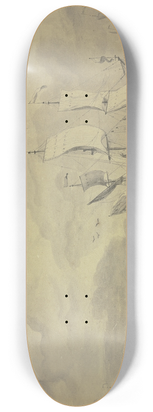 Willem van de Velde the Younger - Ein Dreimaster nach rechts segelnd, dahinter ein Ruderboot 8.25 inch art skate deck