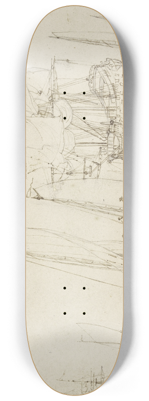 Willem van de Velde the Younger - Ein Kriegsschiff, umgeben von drei Segelbooten, in der Ferne noch mehrere andere Schiffe 8.25 inch art skate deck