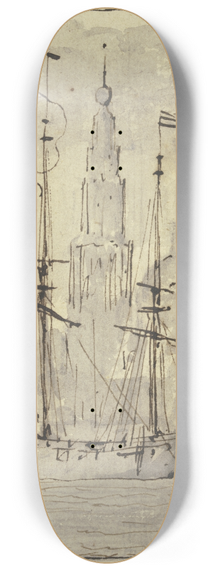 Willem van de Velde the Younger - Schiffe, vor einer Kirche liegend 8.25 inch art skate deck