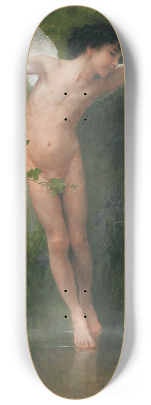 William Bouguereau - Cupid flying over water 8.25 inch art skate deck