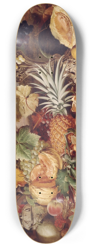 William Duffield - Still Life with Mixed Fruit & a Rug with Landscape Beyond 8.25 inch art skate deck