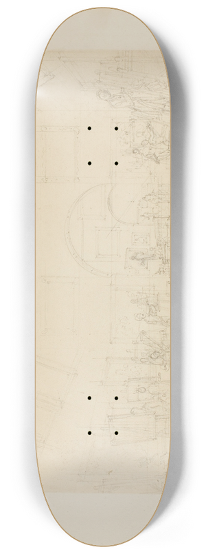 Augustus Charles Pugin - Study for British Institution, Pall Mall, from Microcosm of London 8.25 inch art skate deck
