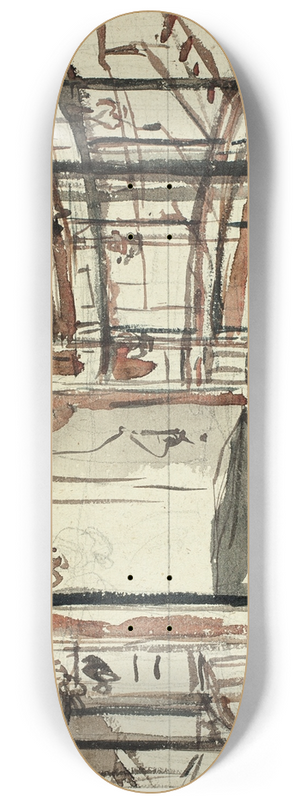 Augustus Charles Pugin - Study for Sadlers Wells Theater 8.25 inch art skate deck