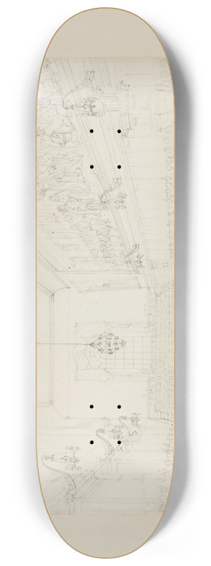 Augustus Charles Pugin - Study for The Hall, Blue Coat School, from Microcosm of London 8.25 inch art skate deck