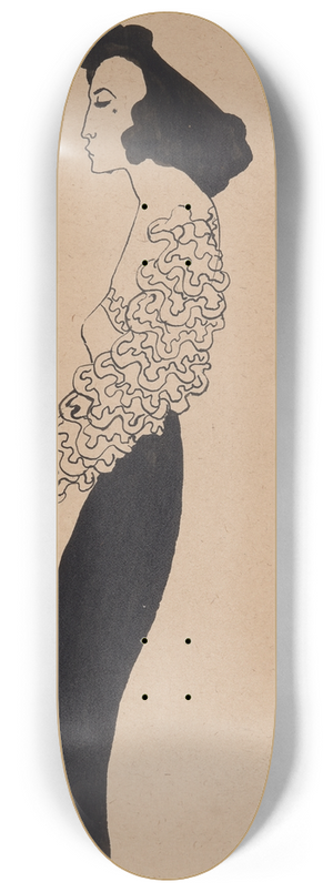 William James Glackens - Portrait of Janet Braguin in the style of AubreyBeardsley 8.25 inch art skate deck