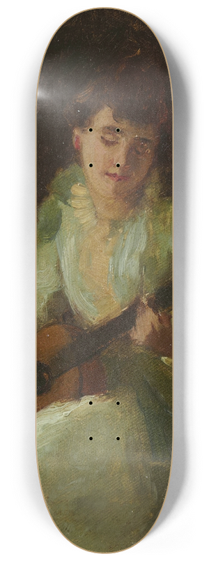 William Merritt Chase - Lady Playing Guitar 8.25 inch art skate deck