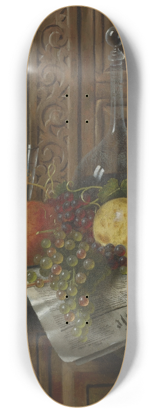 William Michael Harnett - Still Life with Munich Newspaper, Fruit and Decanter 8.25 inch art skate deck