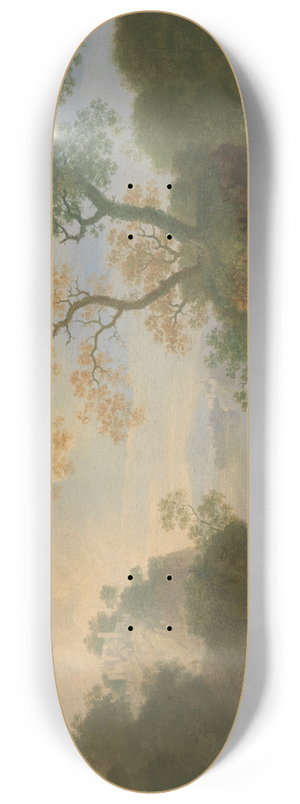 William Smith - A Landscape with Distant Classical Ruins, a Bridge, Figures, and Cattle 8.25 inch art skate deck