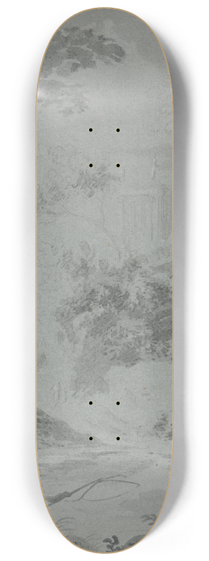 William Taverner - Landscape with a Distant Classical Building and a Man Fishing 8.25 inch art skate deck