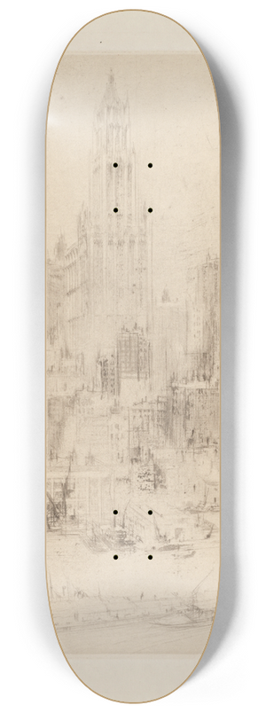William Walcot - Downtown Manhattan from the East River, with the Woolworth Building 8.25 inch art skate deck
