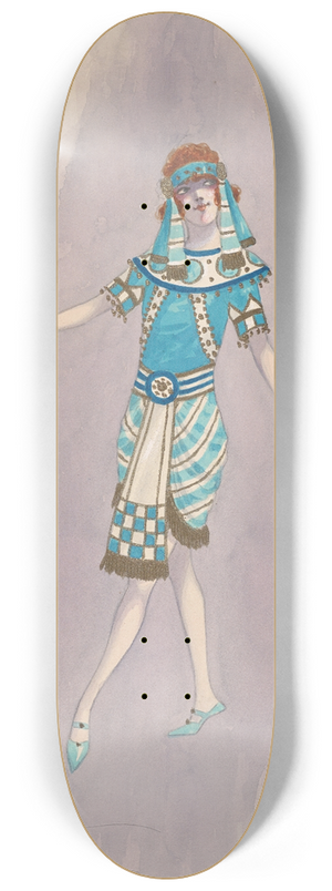 Will R. Barnes - Womans costume; Short blue dress, 3 8.25 inch art skate deck
