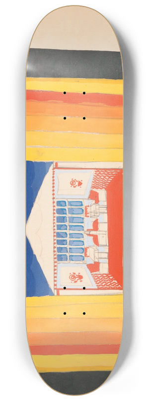 Winold Reiss - Designs for theater with black-framed proscenium and boldly colored settings.] [Study for stage light wall decoration, possibly for Caf Crillon (277 Park Avenue) 8.25 inch art skate deck