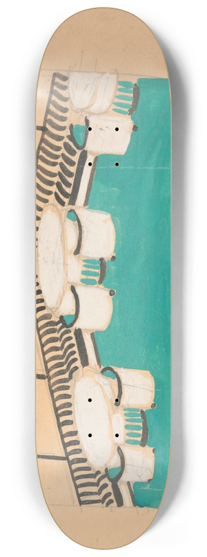 Winold Reiss - Interior perspective studies for Restaurant Crillon, 15 East 48th Street, New York, NY.] [Interior perspective study 8.25 inch art skate deck