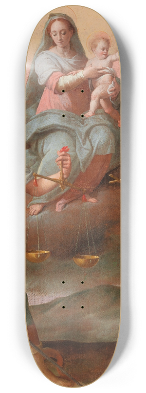 Workshop of Santi di Tito - Madonna and Child between the Archangel Michael and Saint Francis 8.25 inch art skate deck