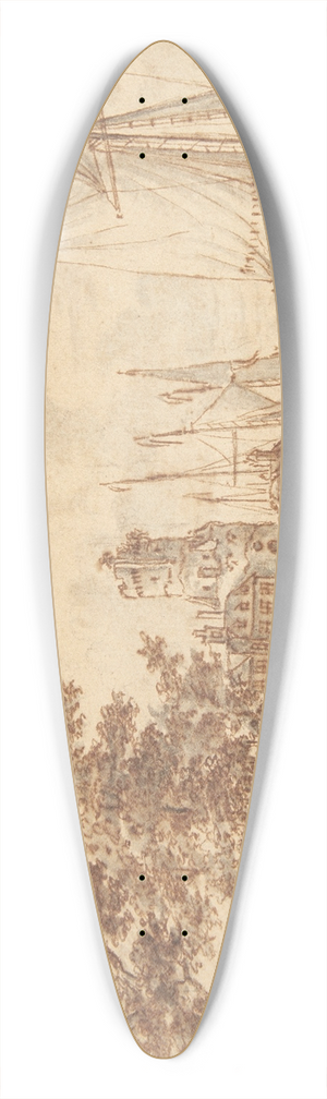 Abraham Storck - Rhine landscape with castle and ships 39.3 inch art pintail longboard deck