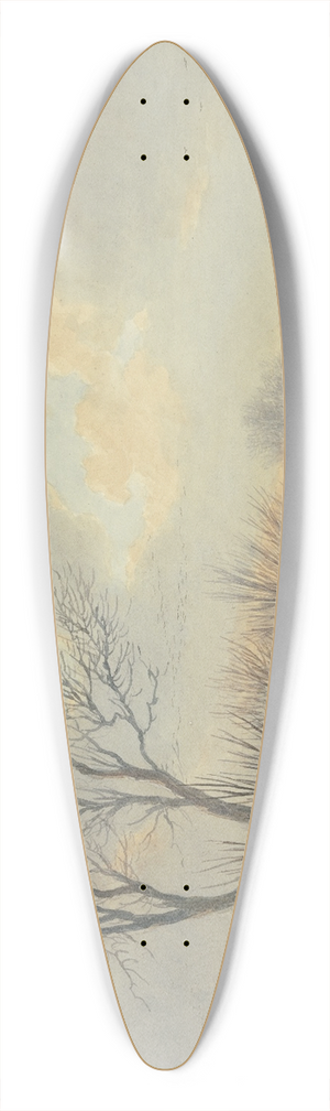 Abraham Teerlink - Winterlandschaft, auf dem Eis schieben drei Mnner ein Boot dem Land zu, dabei zwei Hunde stehend 39.3 inch art pintail longboard deck