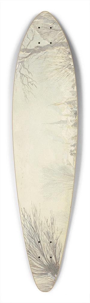 Abraham Teerlink - Winterlandschaft, auf dem Eis schieben drei Mnner ein Boot dem Land zu, rechts ein Schlittschuhlufer, den ein Hund verfolgt 39.3 inch art pintail longboard deck