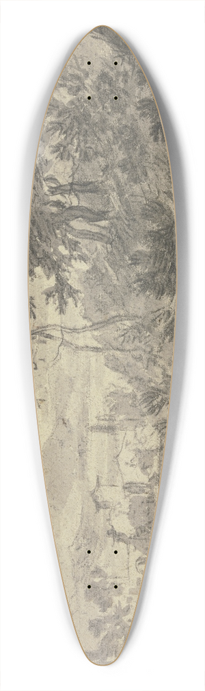 Adam Pynacker - Landschaft mit einem mit Weiden bewachsenem Flu, ber welchen eine Brcke mit drei Bogen fhrt, vorne Reiter und Fugnger 39.3 inch art pintail longboard deck
