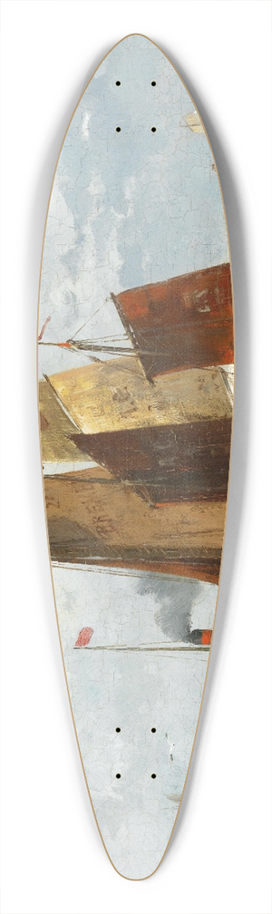 Adolf Kaufmann - Steamboat and Fishing Boats at Sea 39.3 inch art pintail longboard deck