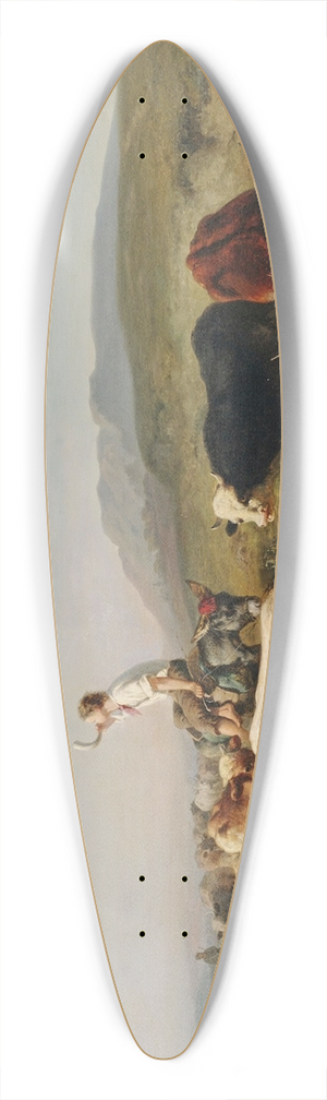 Adolf Schreyer - Vieh- und Schafherde mit eselreitendem Hirtenknaben in weiter Landschaft 39.3 inch art pintail longboard deck