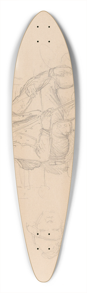 Adolph Tidemand - Male head; seated male figure 39.3 inch art pintail longboard deck Adolph Tidemand - Male head; seated male figure 39.3 inch art pintail longboard deck