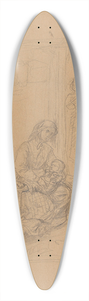 Adolph Tidemand - Mor med barn p fanget 39.3 inch art pintail longboard deck