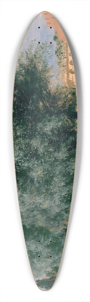Adolph von Menzel - Building Site with Willows 39.3 inch art pintail longboard deck