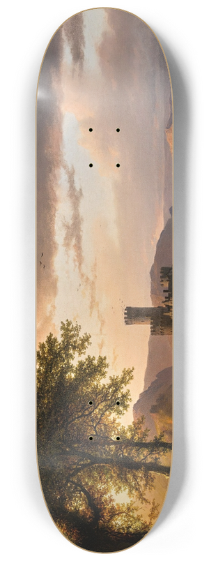 Barend Cornelis Koekkoek - A hilly landscape with castle and travelers on a path 8.25 inch art skate deck