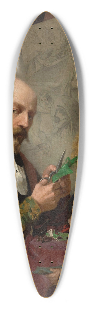 Adrian Gbocki - Artists self-portrait with children 39.3 inch art pintail longboard deck