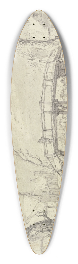 Aert van der Neer - ber einen zugefrorenen Kanal bei einem Dorf eine Holzbrcke, vorne zwei Mnner mit einem Hund 39.3 inch art pintail longboard deck