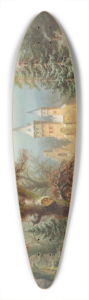 Albert Bredow - Romantic Winter Landscape With Ice Skaters By A Castle 39.3 inch art pintail longboard deck