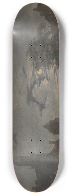 Bartholomeus Johannes van Hove - Dutch Town by Moonlight 8.25 inch art skate deck