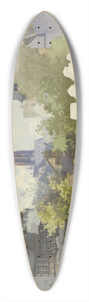 Alexander Gwinner - Blick ber den Jdischen Friedhof Battonnstrae in Frankfurt am Main auf Sankt Bartholomus 39.3 inch art pintail longboard deck