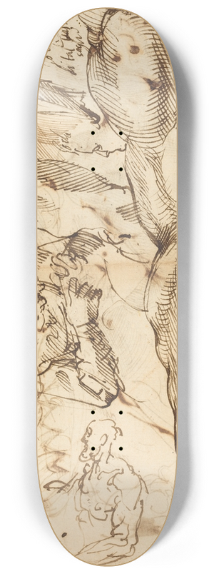 Bartolomeo Passarotti - Studies of a Left Arm, a Young Woman, a Madonna and Child, a Face in Profile and Nude Figures 8.25 inch art skate deck