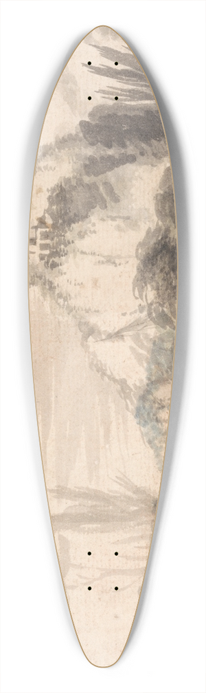 Alexander Runciman - A Temple Perched on a Rocky Outcrop Seen Across a Lake 39.3 inch art pintail longboard deck