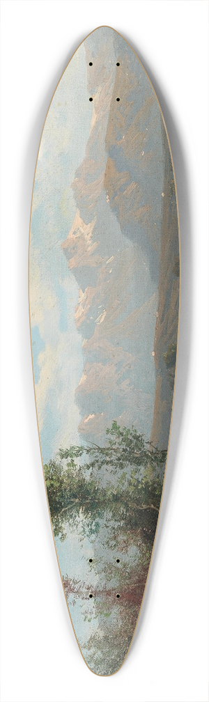 Alfred Godchaux - A Mountainous Lake Landscape with Fisherman 39.3 inch art pintail longboard deck
