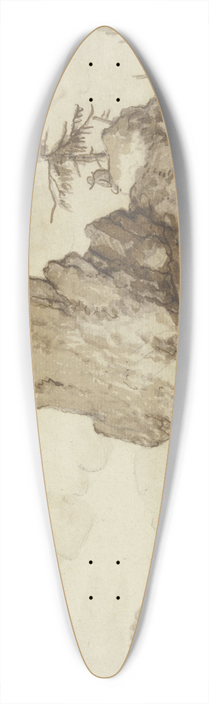 Allaert van Everdingen - Einzeln stehender Fels mit einer Tanne, dabei drei Mnner, ein vierter sitzt unter der Tanne 39.3 inch art pintail longboard deck