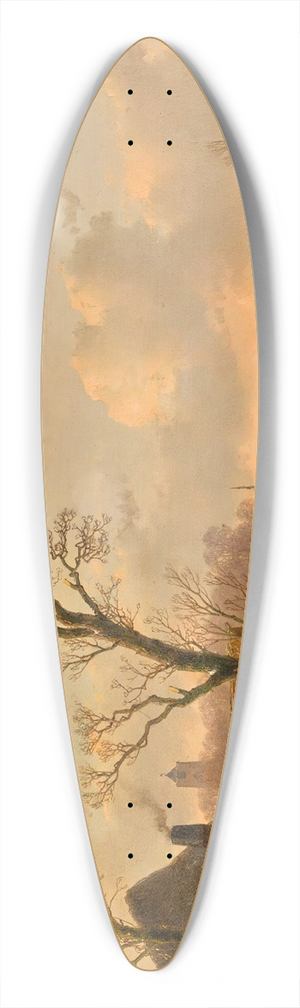 Andreas Schelfhout - Skaters on a frozen river 39.3 inch art pintail longboard deck