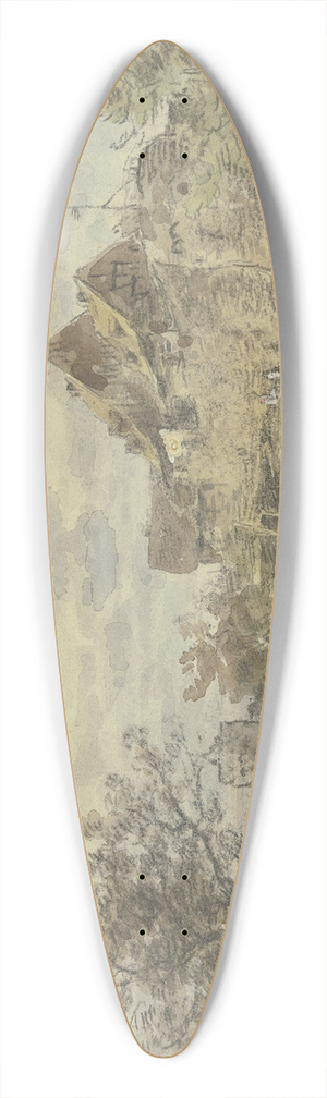 Anton Burger - Landschaft mit Gehft, zwei Khe mit Buerin im Vordergrund 39.3 inch art pintail longboard deck